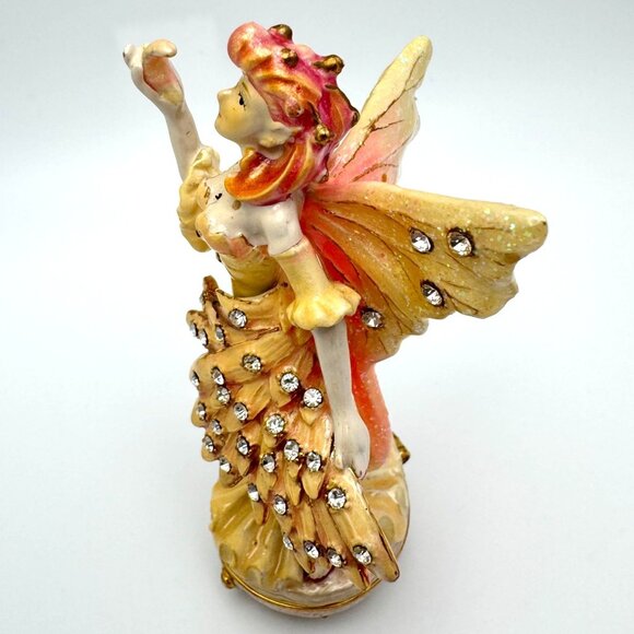 Flamigo Fairy Trinket Box Yellow Wings  Rhinestone Accents Enamel Metal - Picture 7 of 9